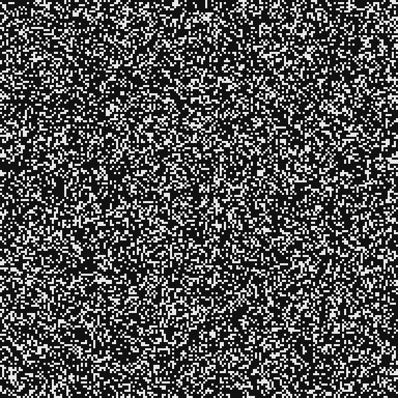 World 180 at generation 1500: scattered white cells on black